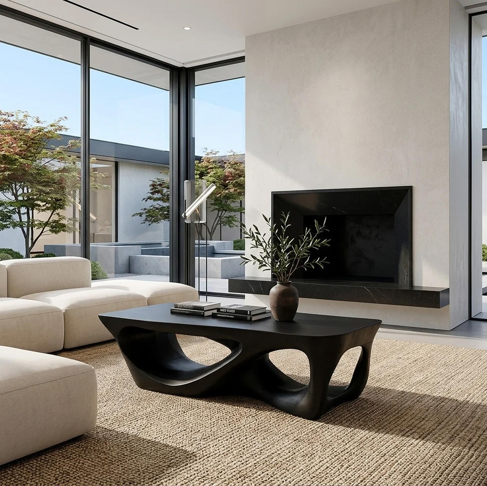 Minimalist Solid Wood Coffee Table with Open Sculpted Base - Image 3