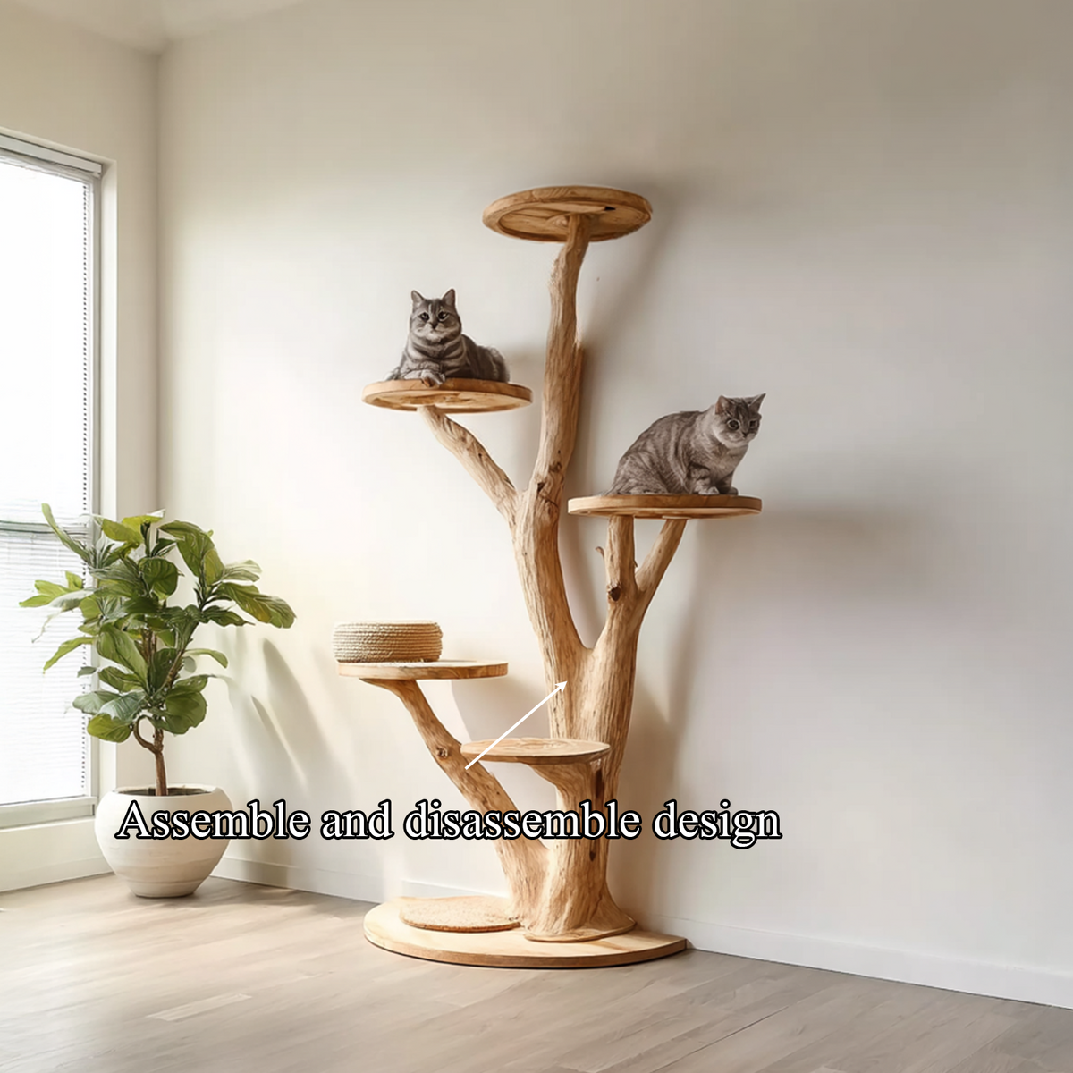 Rustic Solid Wood Tree Cat Tower with Branch Perches - Image 7