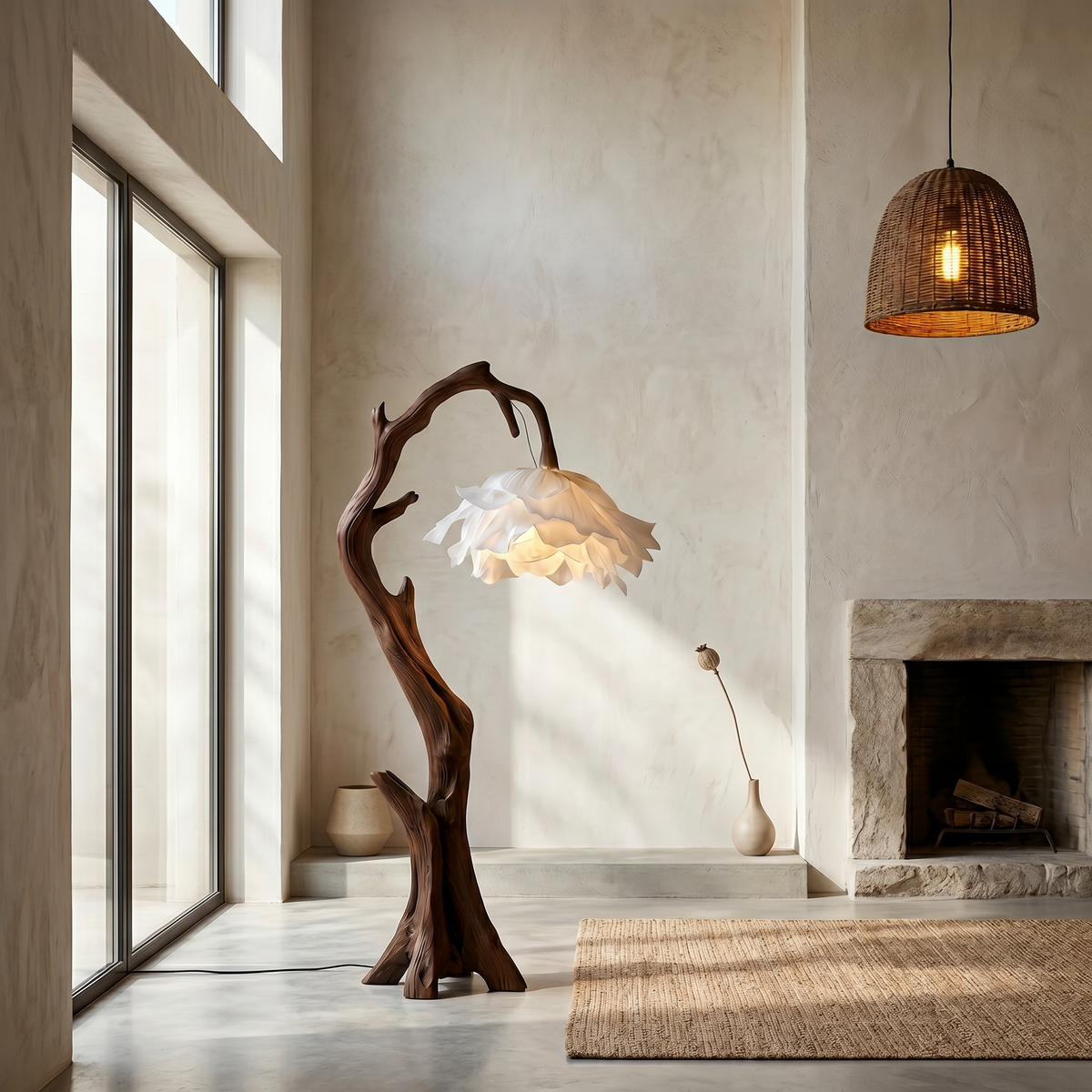 Flower Floor Lamp with Handcrafted Solid Wood Base - Image 7