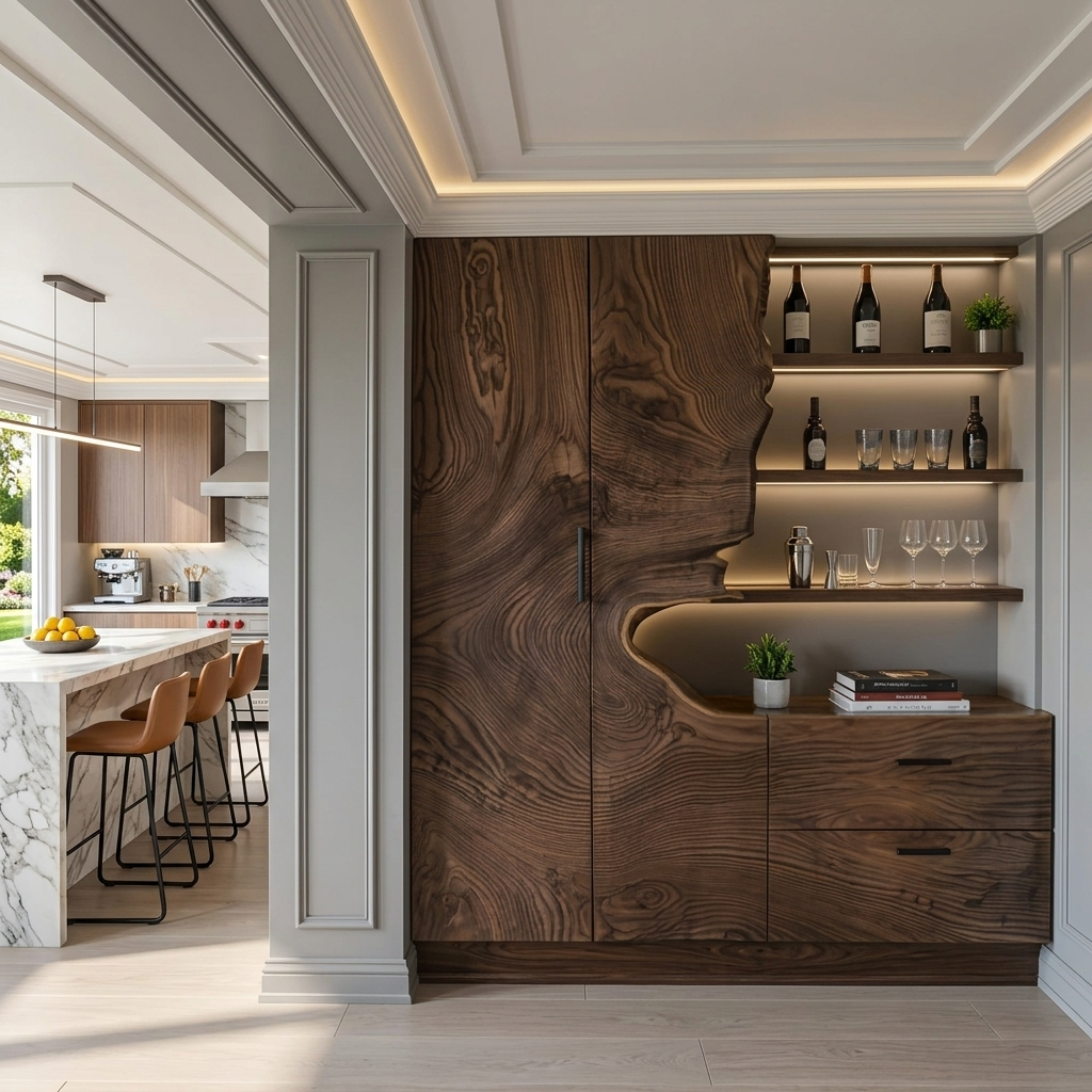 Carved Solid Wood Bar Cabinet with Wine Storage - Image 4
