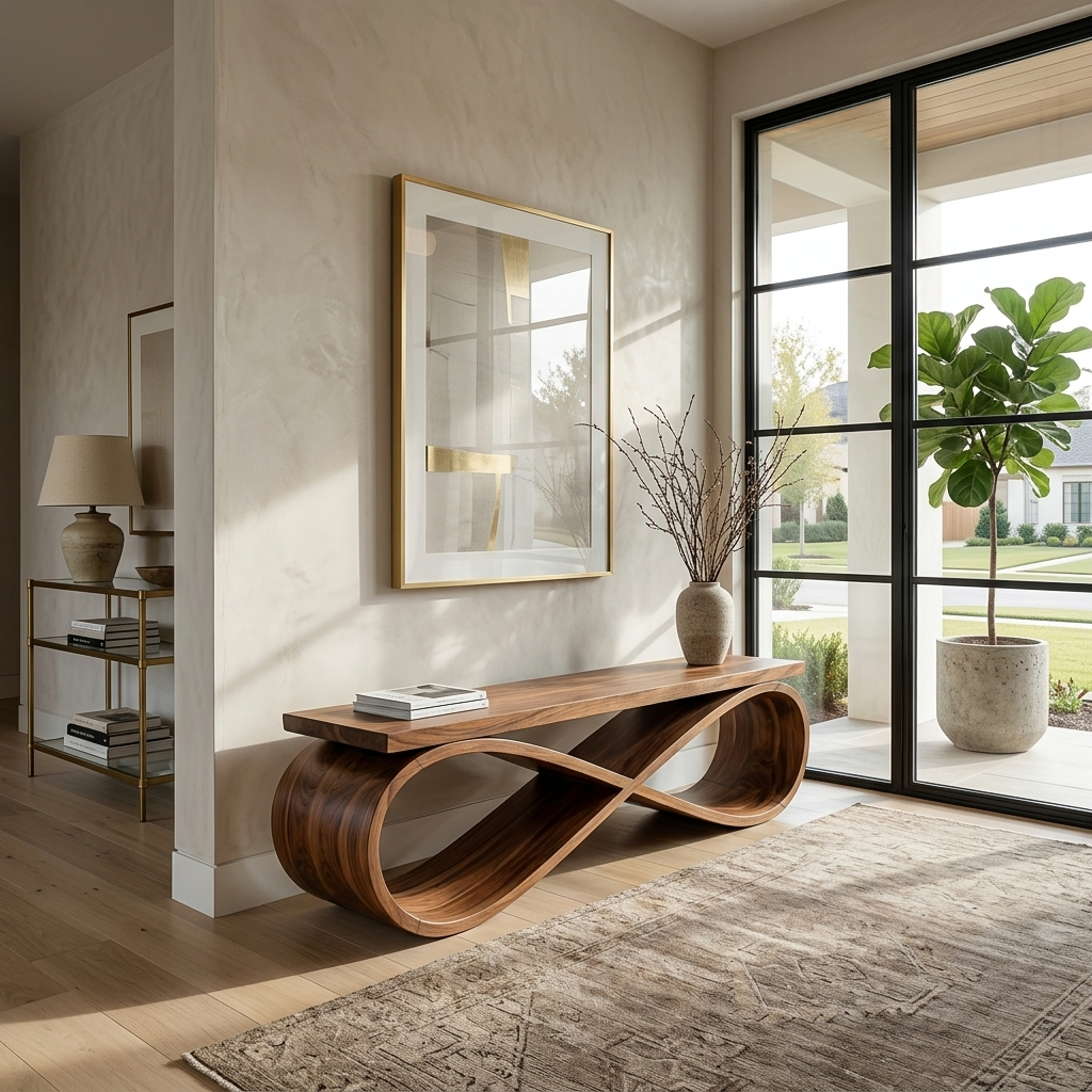 Infinity Loop Sculptural Solid Wood Bench for Entryway - Image 7
