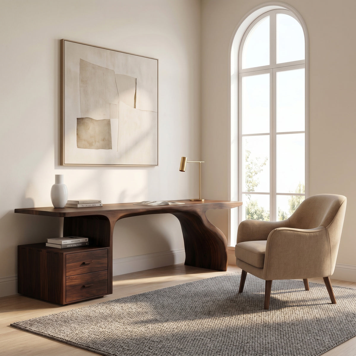 Live Edge Solid Wood Waterfall Desk with Matching Drawer Unit - Image 7