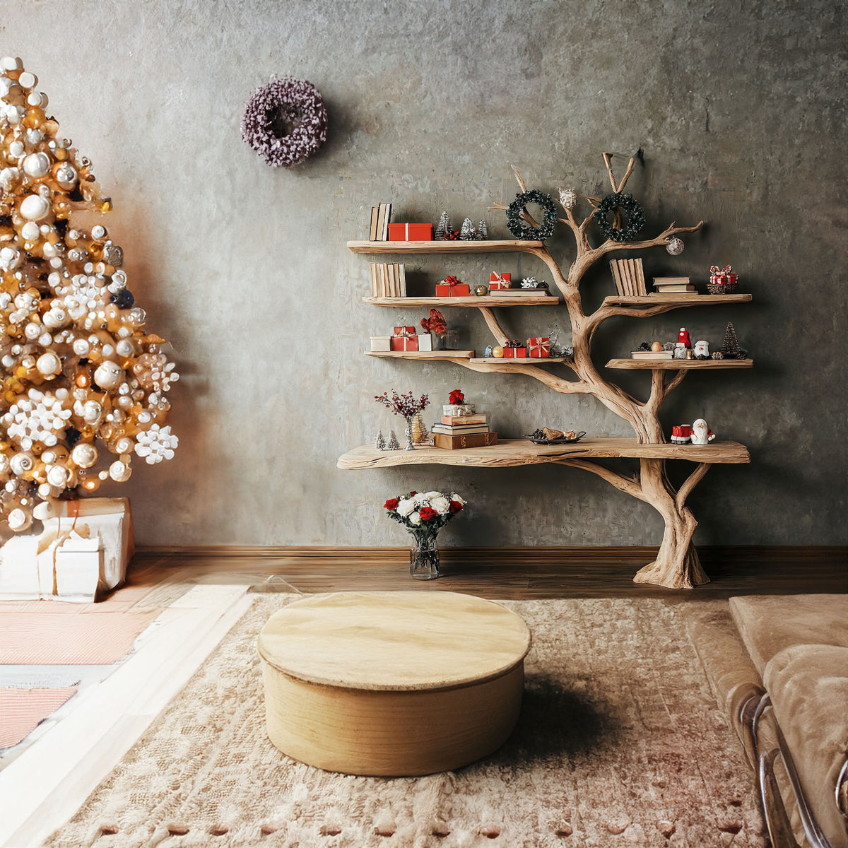 Tall Tree Branch Wall Bookshelf with Driftwood Look, 84 Inch - Image 2