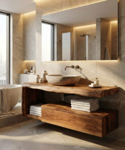 Modern Floating Solid Wood Bathroom Vanity with Drawer and Shelf