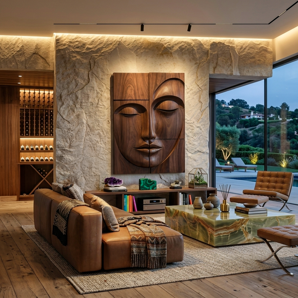 Carved Solid Wood Buddha Face Wall Art Panels - Image 7