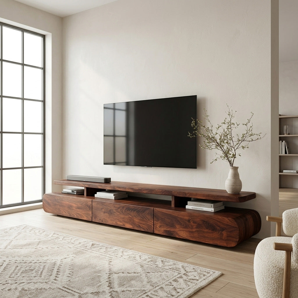 Low Profile Solid Wood TV Stand with Rounded Edges - Image 7
