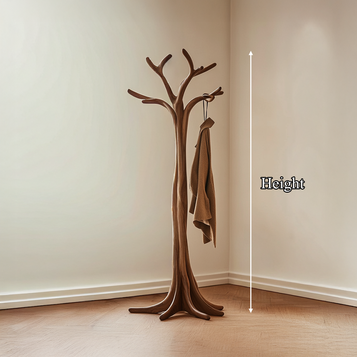 Rustic Solid Wood Tree Branch Coat Rack with Tripod Base - Image 8
