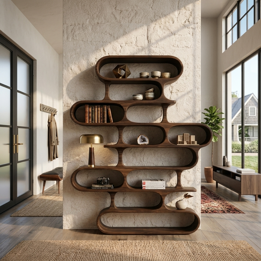 Curved Organic Solid Wood Bookshelf for Living Room or Office - Image 7