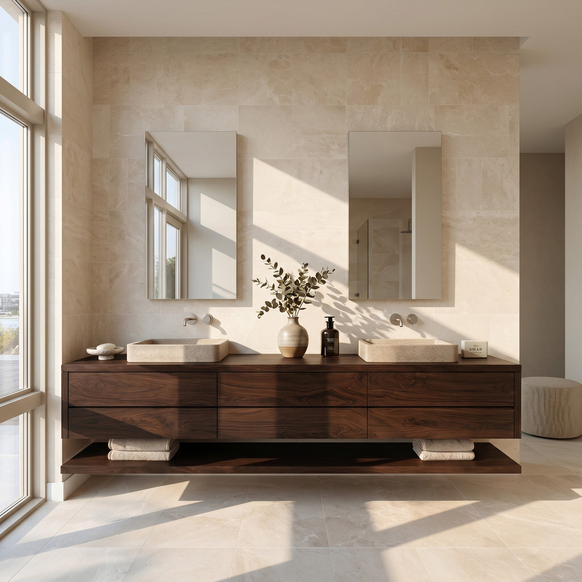 Contemporary Floating Solid Wood Bathroom Vanity with Drawers - Image 7