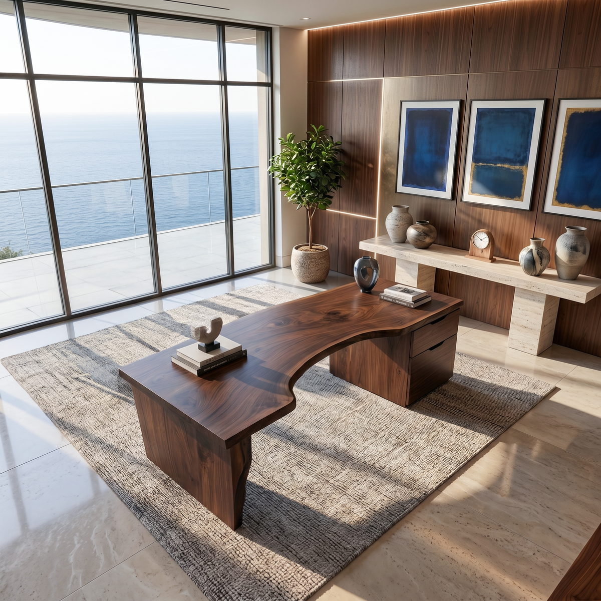 Organic Live Edge Solid Wood Desk with Built-In Drawers - Image 7