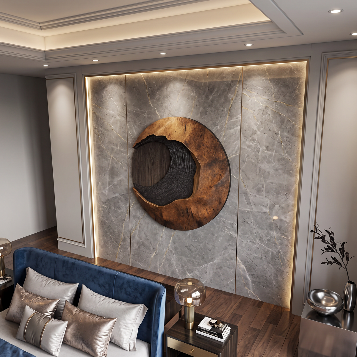 Hand-Carved 3D Solid Hardwood Wall Art with Wave Contours - Image 4