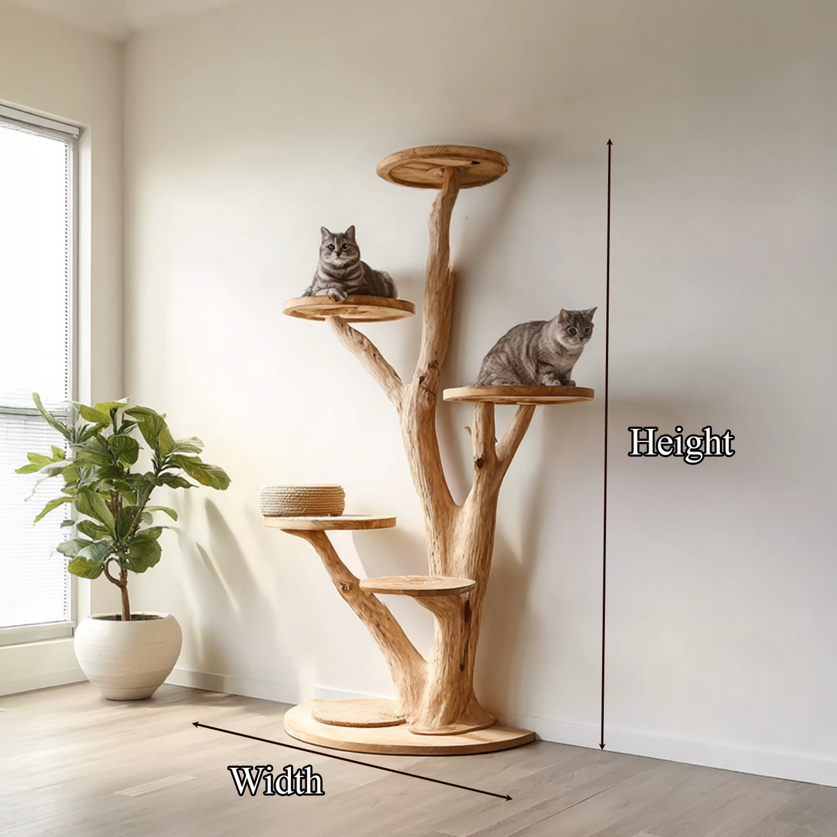 Rustic Solid Wood Tree Cat Tower with Branch Perches - Image 8