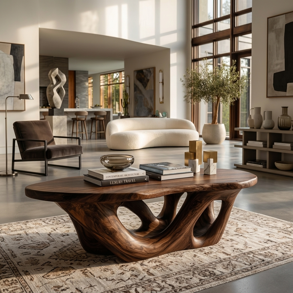 Solid Wood Sculptural Coffee Table with Open Loop Base - Image 7