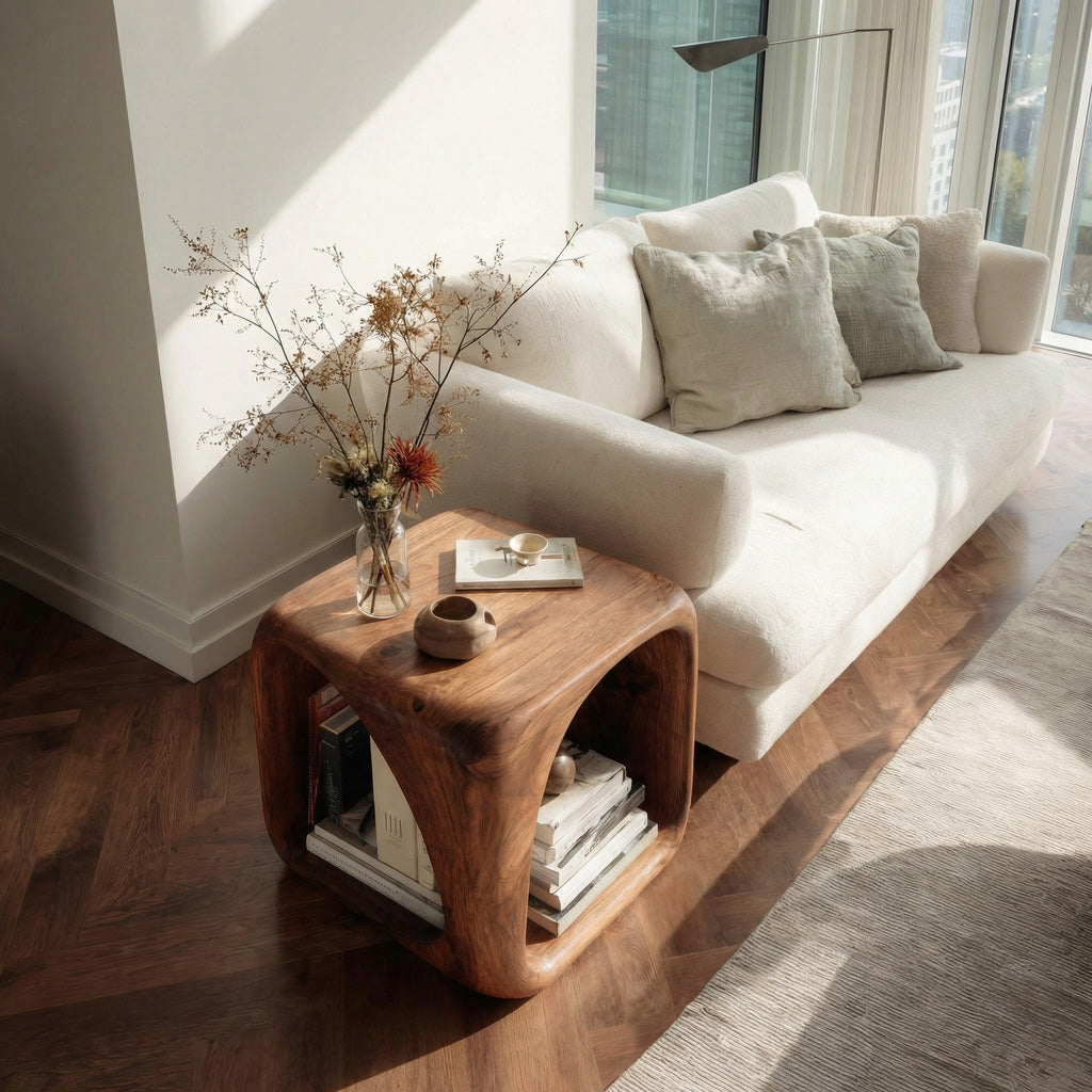 Solid Wood Waterfall Side Table with Open Hollow Center - Image 3