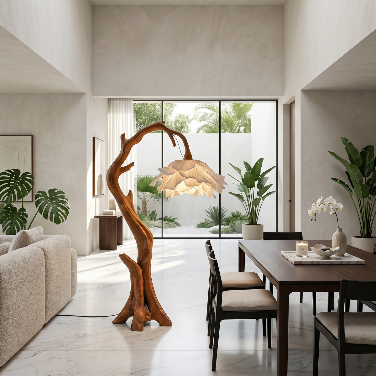 Flower Floor Lamp with Handcrafted Solid Wood Base - Image 6