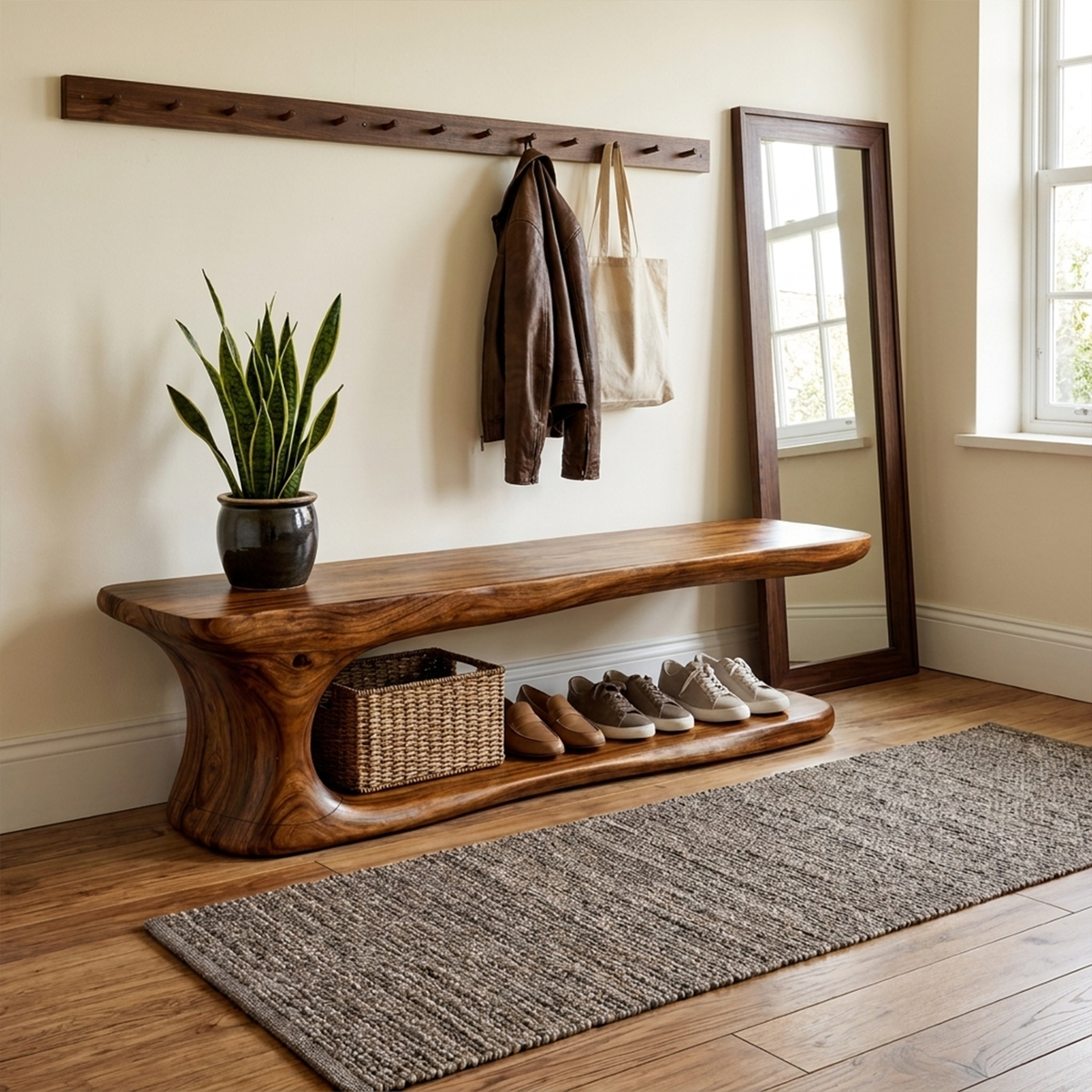 Rustic Live Edge Solid Wood Shoe Bench for Entryway - Image 6
