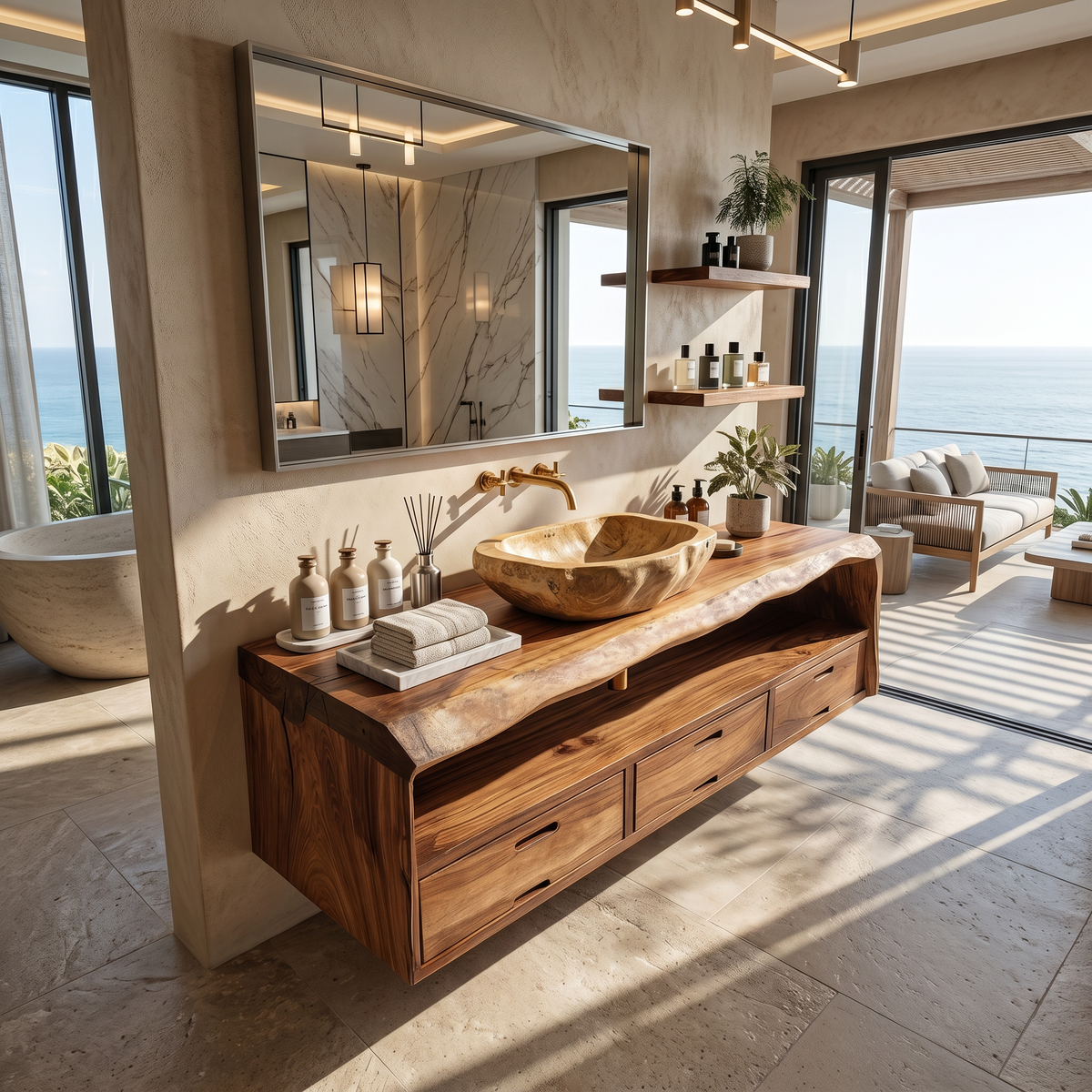 Farmhouse Floating Live Edge Bathroom Vanity in Solid Wood - Image 6