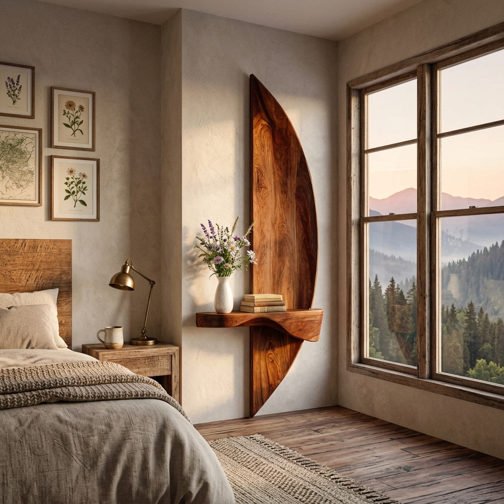 Solid Wood Sculptural Floating Wall Shelf with Arched Support - Image 6