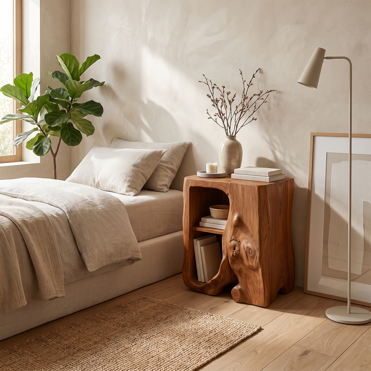 Farmhouse Live Edge Solid Wood Nightstand with Open Shelf - Image 6