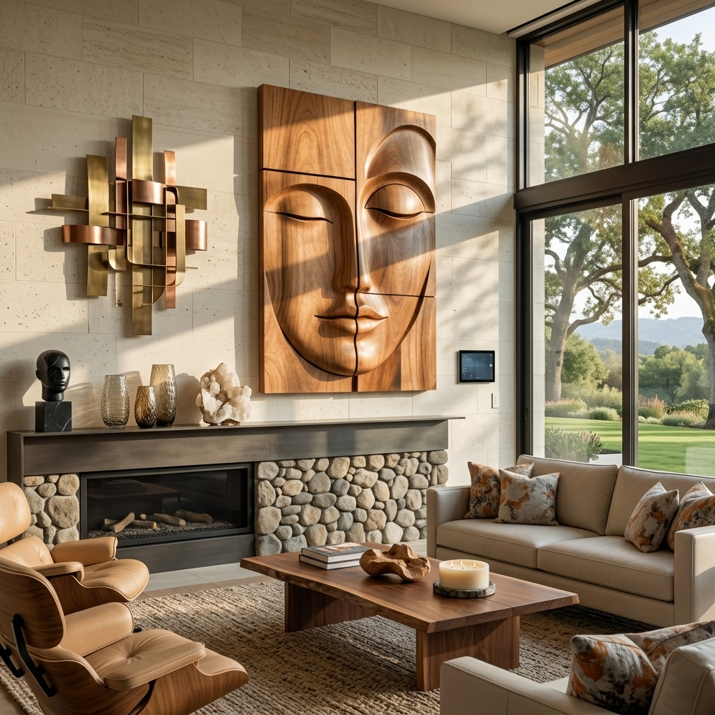 Carved Solid Wood Buddha Face Wall Art Panels - Image 6