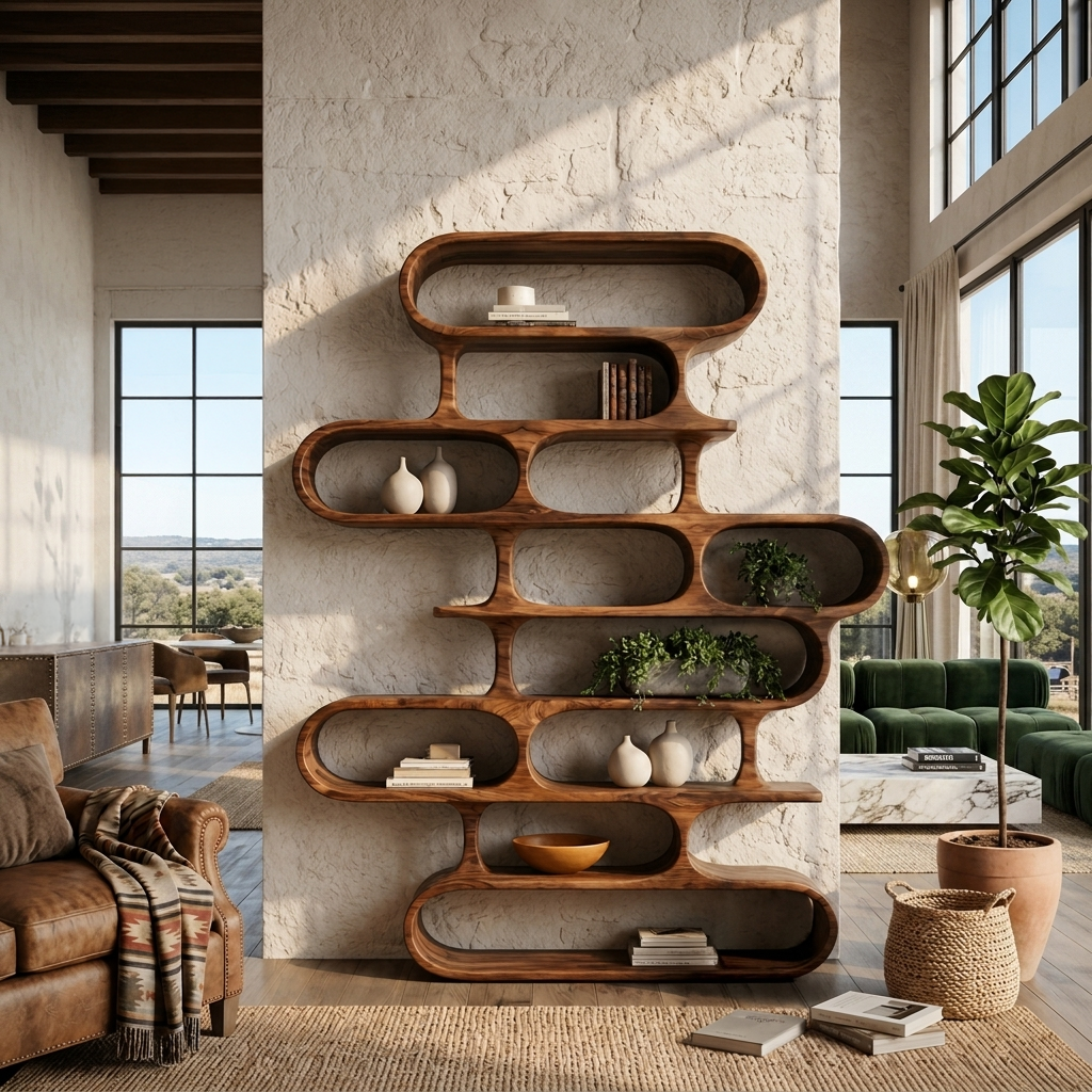 Curved Organic Solid Wood Bookshelf for Living Room or Office - Image 6
