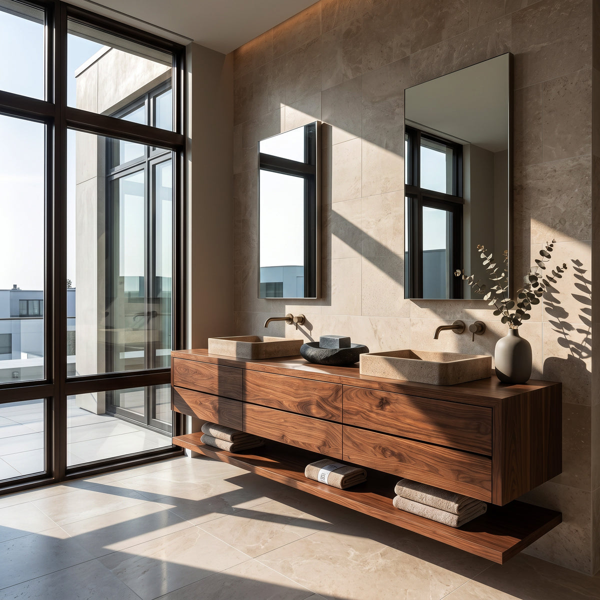 Contemporary Floating Solid Wood Bathroom Vanity with Drawers - Image 6