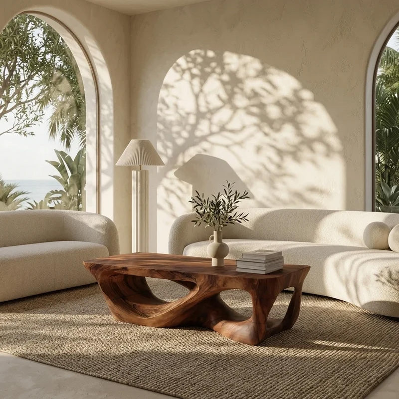 Minimalist Solid Wood Coffee Table with Open Sculpted Base - Image 5