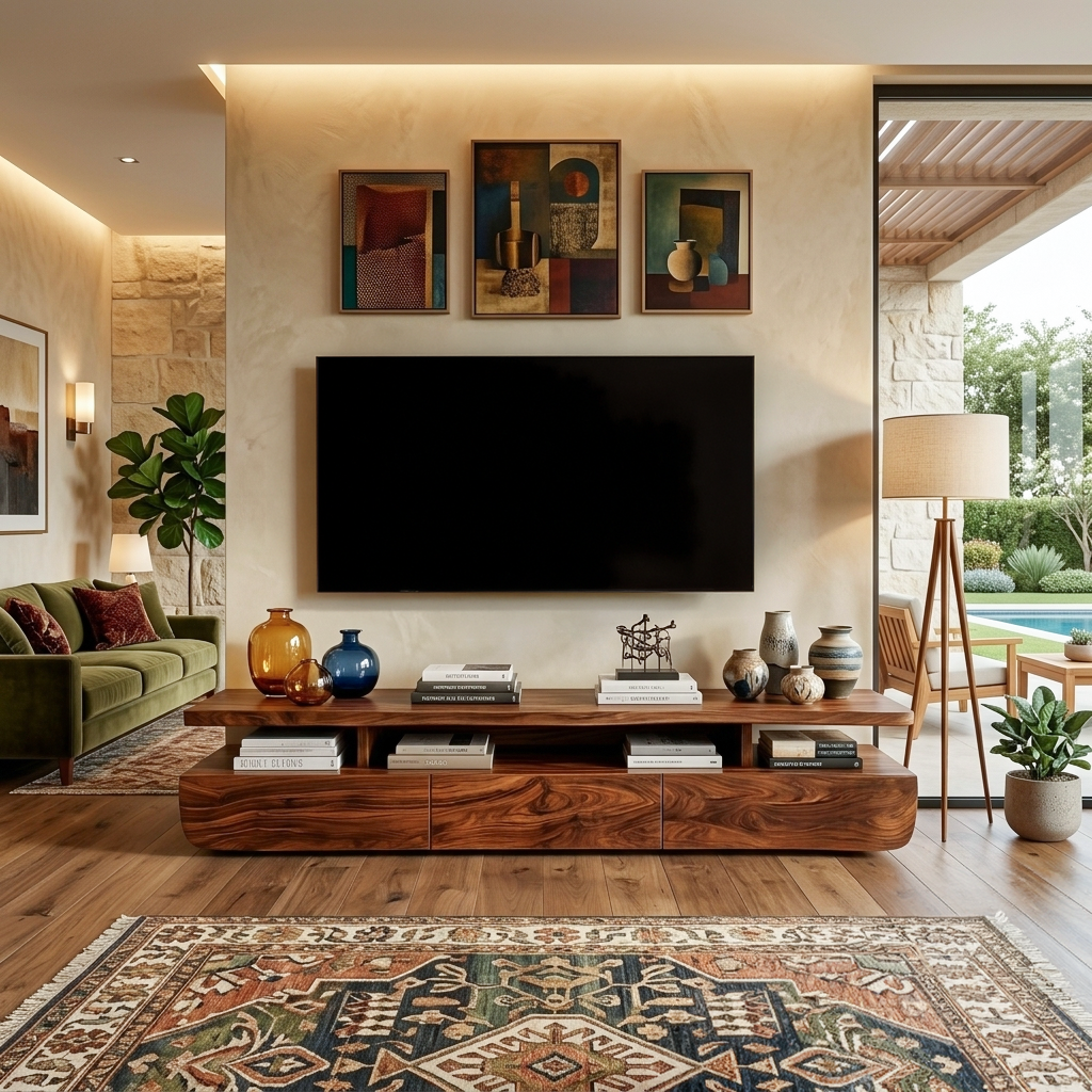 Contemporary Solid Wood TV Cabinet with Storage Drawers and Open Shelf - Image 6