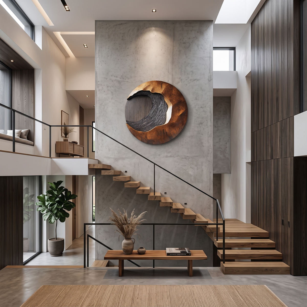 Hand-Carved 3D Solid Hardwood Wall Art with Wave Contours - Image 3