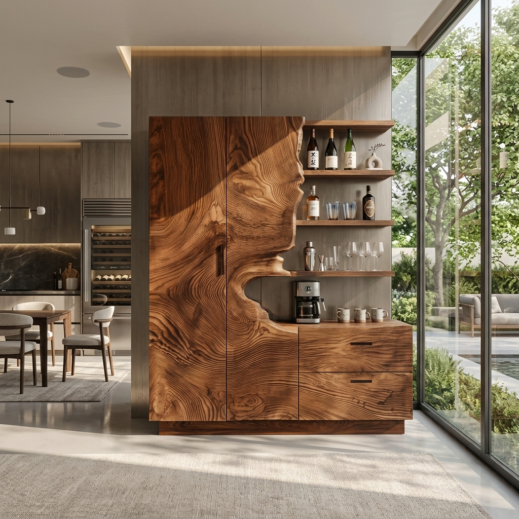 Carved Solid Wood Bar Cabinet with Wine Storage - Image 5