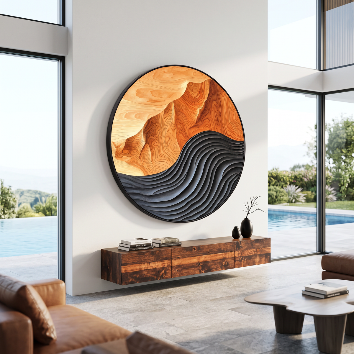 Hand-Carved Solid Hardwood Wave Wall Sculpture, Mid-Century Style - Image 5