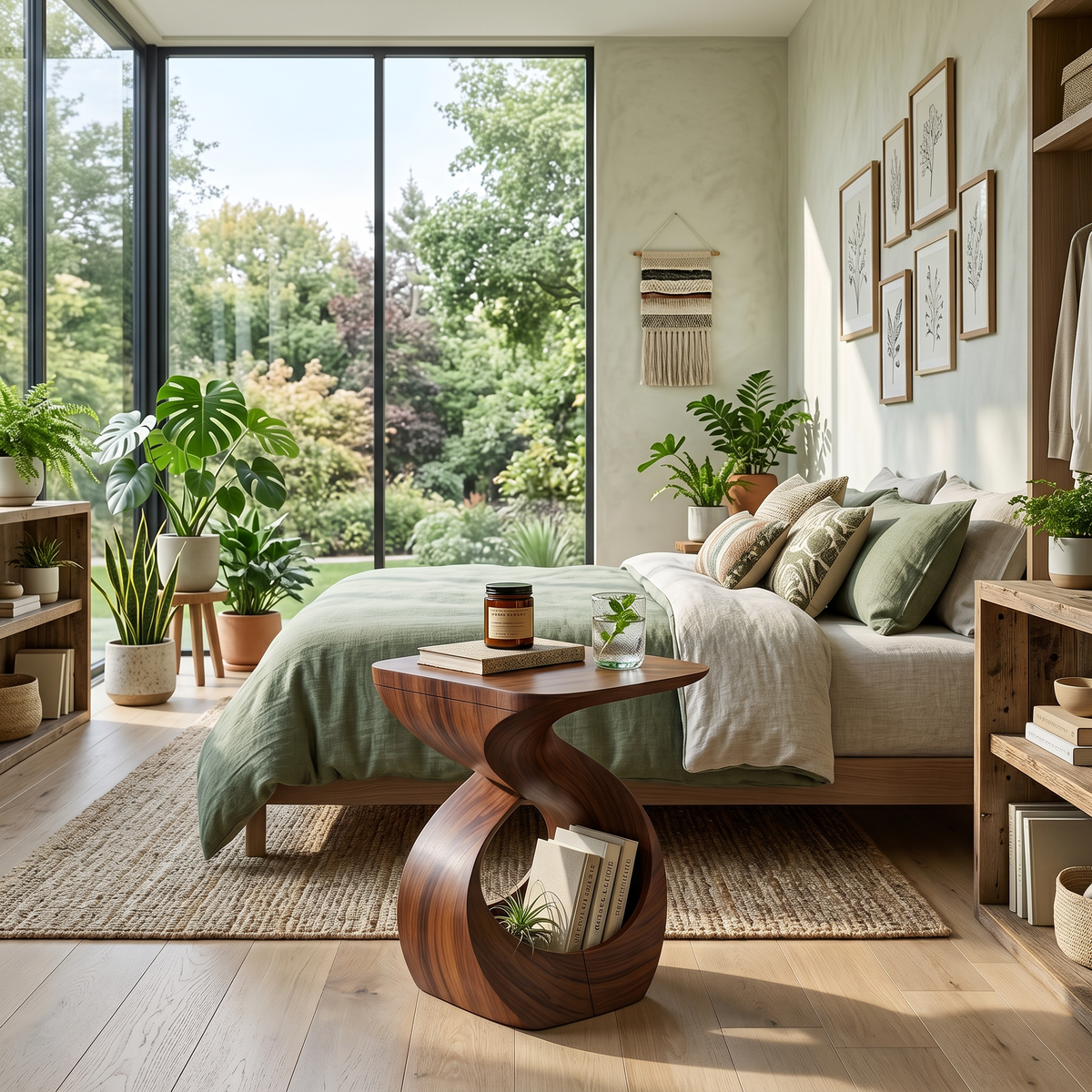 Contemporary Curved Solid Wood End Table with Open Sculptural Base - Image 6