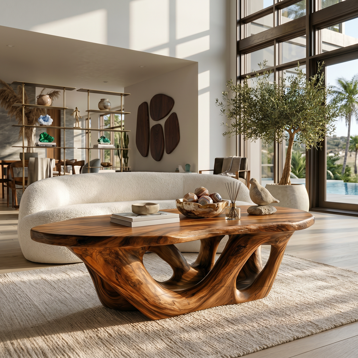 Solid Wood Sculptural Coffee Table with Open Loop Base - Image 6