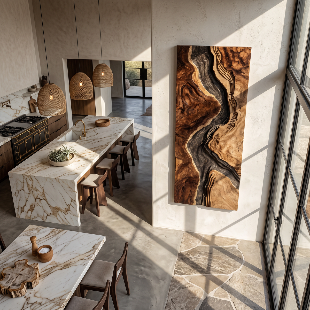 Hand-Carved Solid Hardwood Wave Wall Sculpture for Entryway - Image 2
