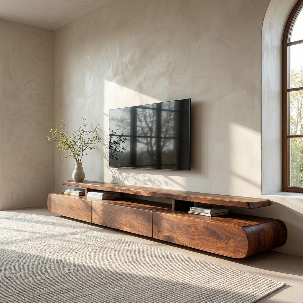 Low Profile Solid Wood TV Stand with Rounded Edges - Image 6