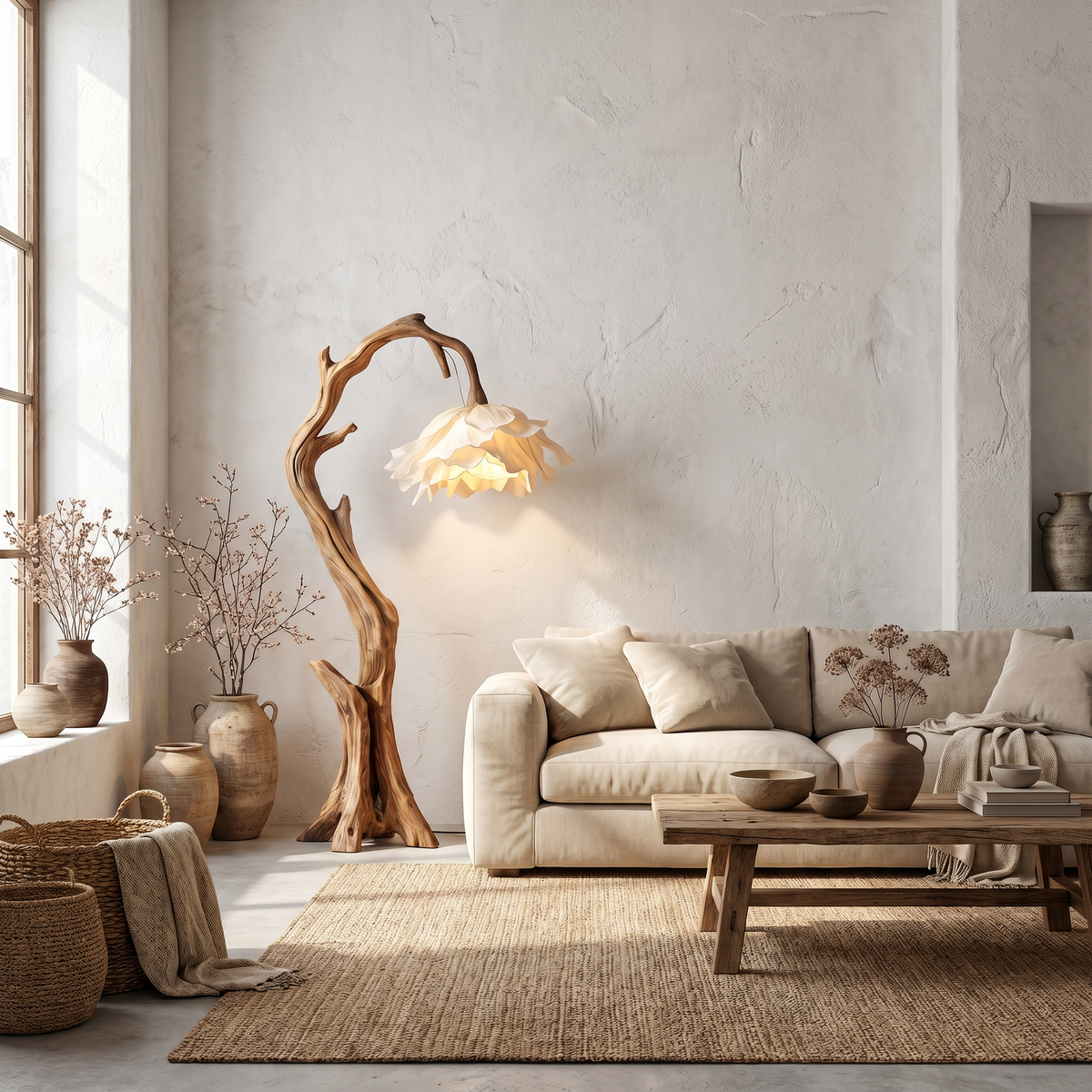 Flower Floor Lamp with Handcrafted Solid Wood Base - Image 5