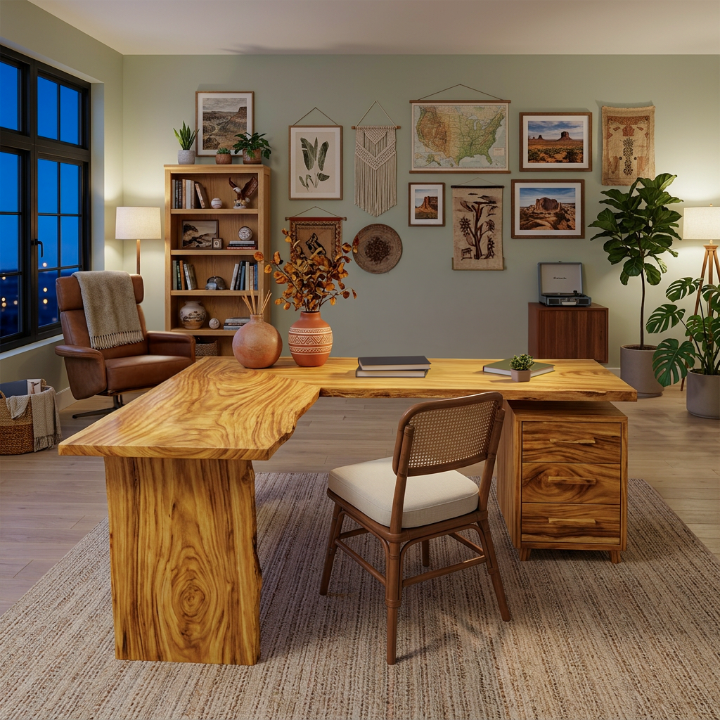 L Shaped Solid Wood Corner Desk with Drawers - Image 5