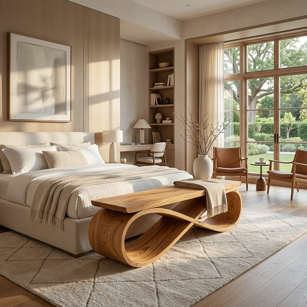 Infinity Loop Sculptural Solid Wood Bench for Entryway - Image 5