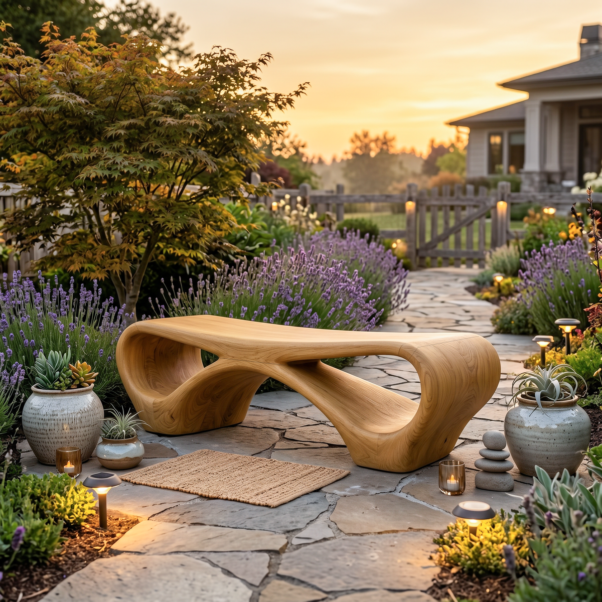 Curved Loop Solid Wood Outdoor Bench for Garden and Patio - Image 5