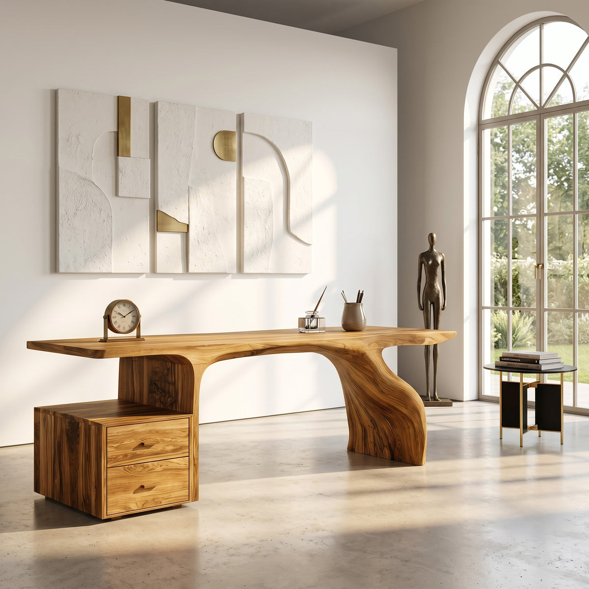Live Edge Solid Wood Waterfall Desk with Matching Drawer Unit - Image 5