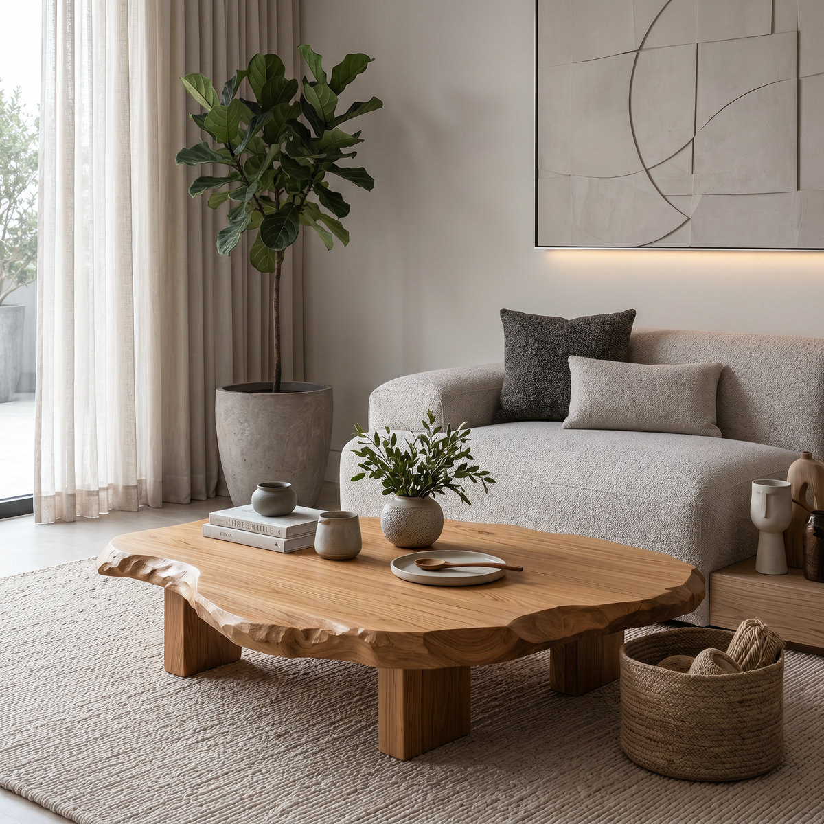 Live Edge Solid Wood Coffee Table with Block Legs - Image 5
