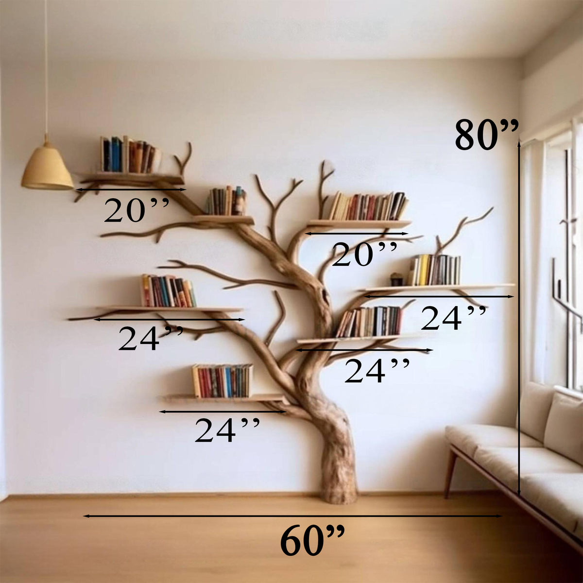 Artistic Solid Wood Tree Bookshelf with Floating Branch Shelves - Image 3