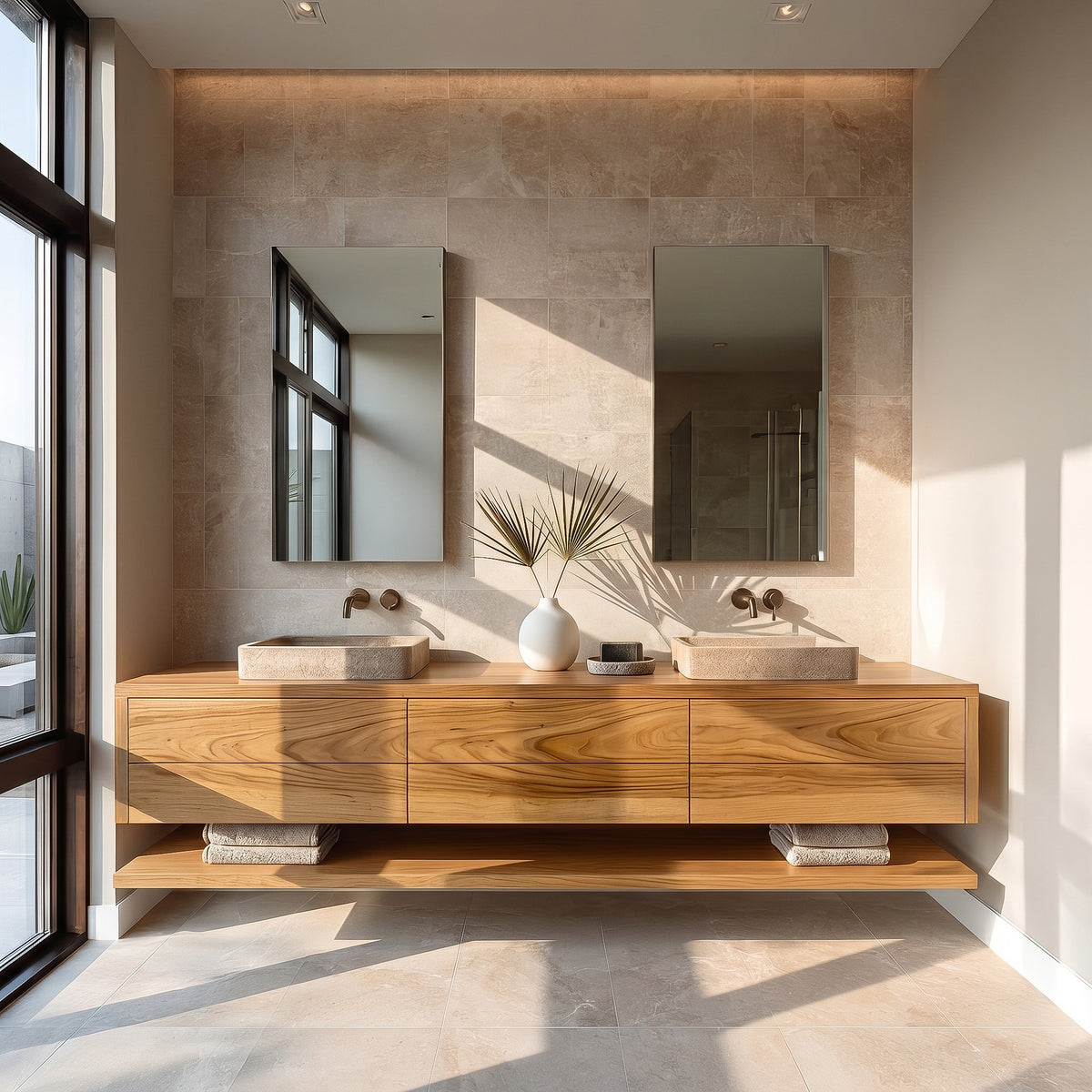 Contemporary Floating Solid Wood Bathroom Vanity with Drawers - Image 5