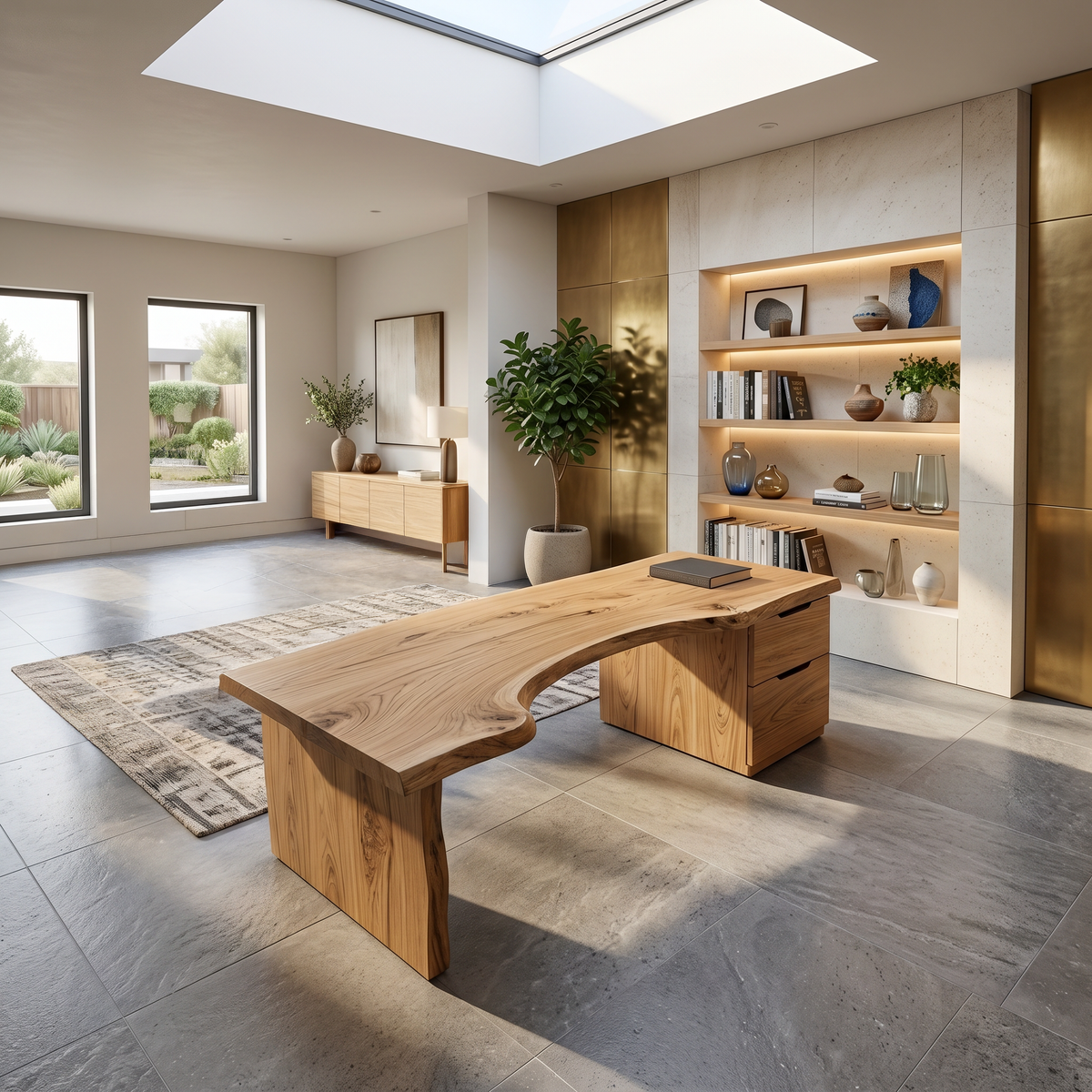 Organic Live Edge Solid Wood Desk with Built-In Drawers - Image 5