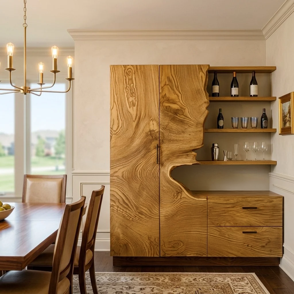 Carved Solid Wood Bar Cabinet with Wine Storage - Image 6