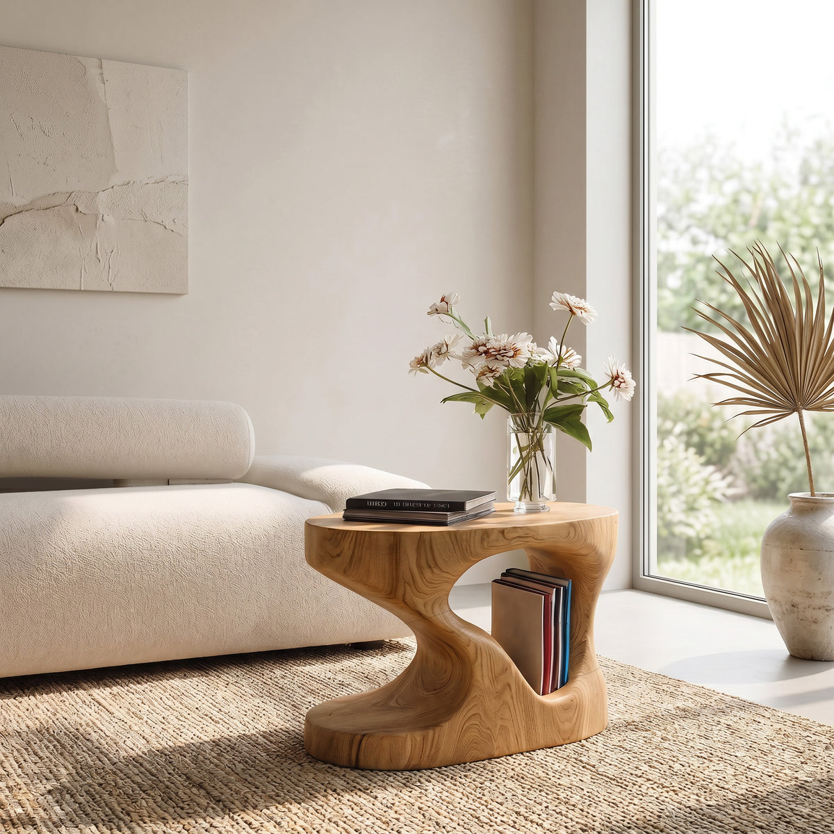 Organic Solid Wood Side Table with Open Cut-Out Center - Image 5