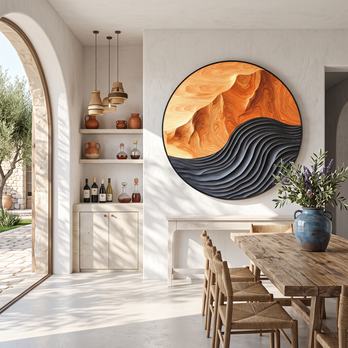 Hand-Carved Solid Hardwood Wave Wall Sculpture, Mid-Century Style - Image 2