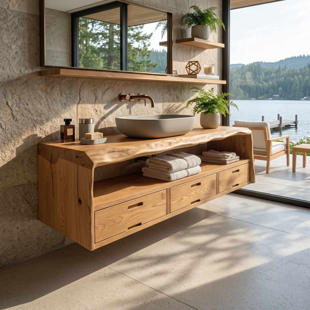 Farmhouse Floating Live Edge Bathroom Vanity in Solid Wood - Image 5