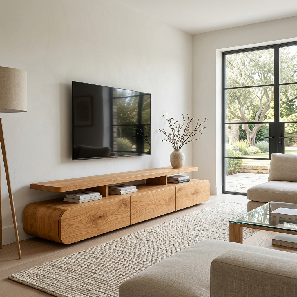 Low Profile Solid Wood TV Stand with Rounded Edges - Image 5