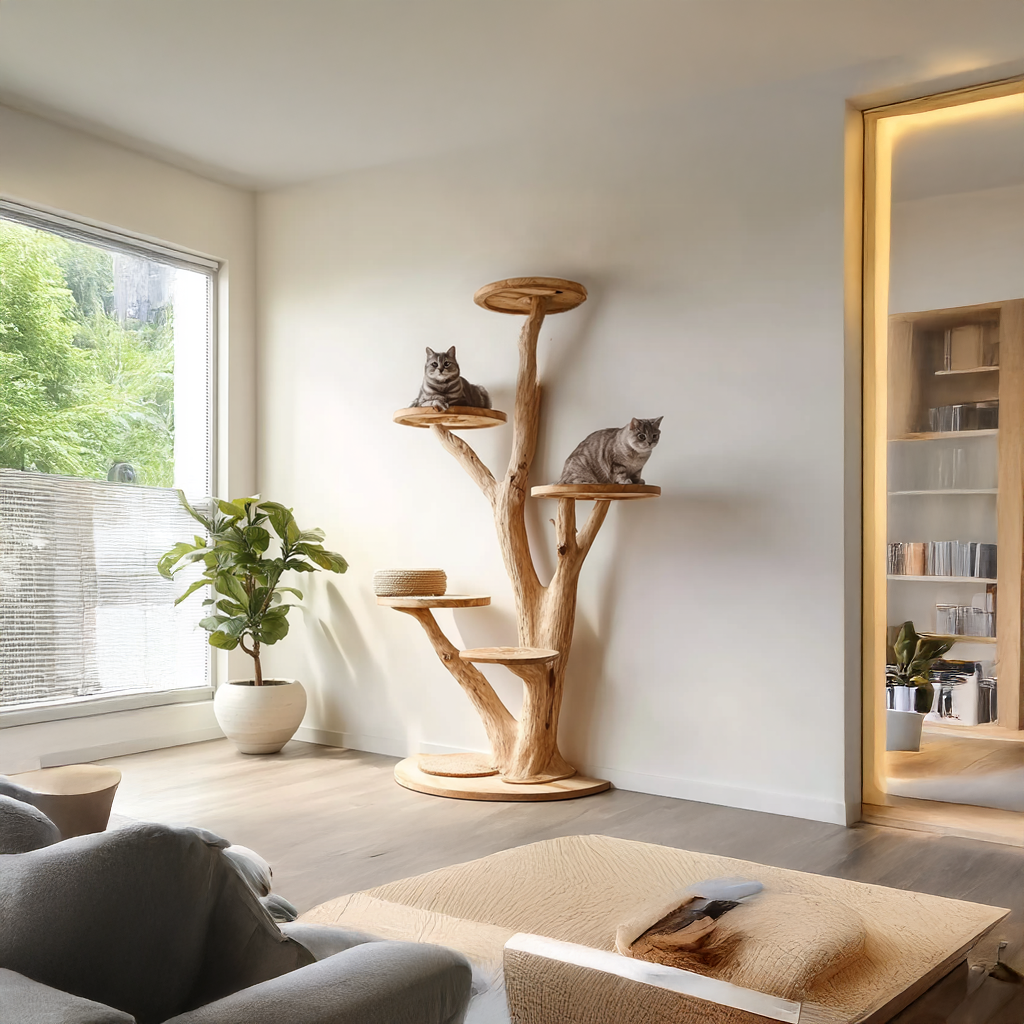 Rustic Solid Wood Tree Cat Tower with Branch Perches - Image 6